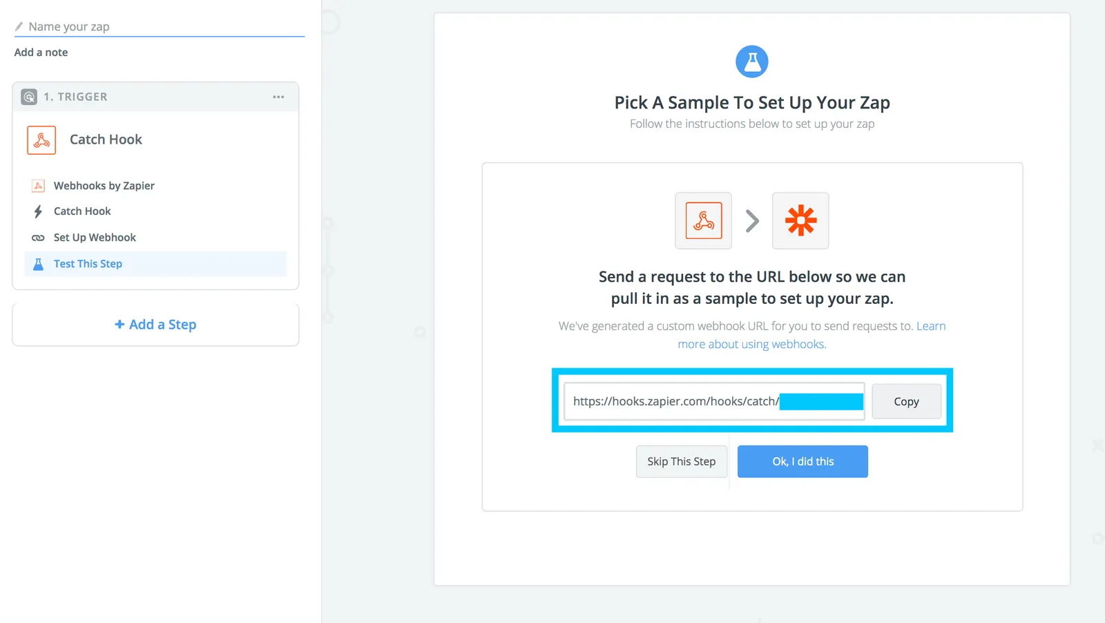 Enter URL in Zapier